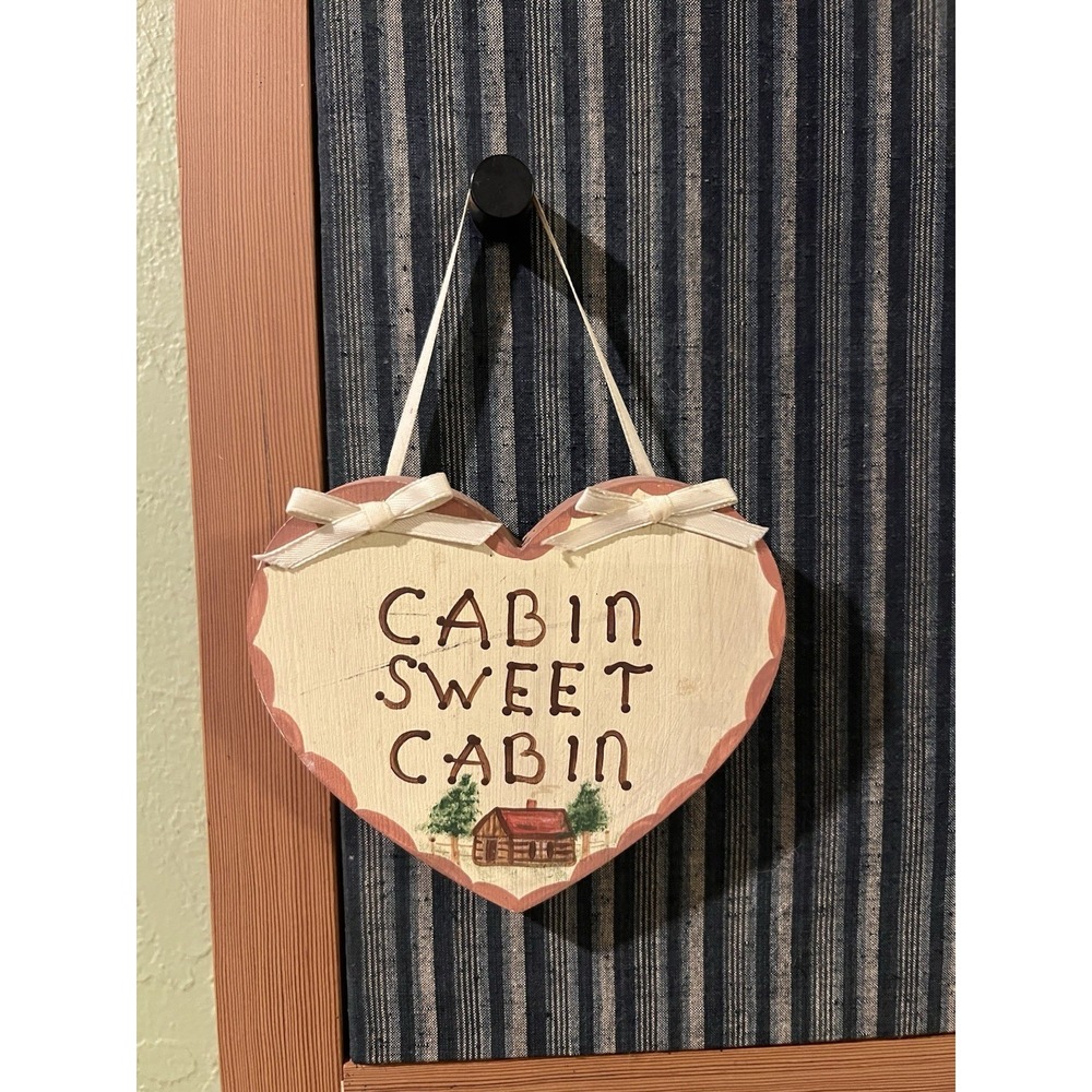 Rustic 80s Vintage Wooden Sign CABIN SWEET CABIN Cottagecore Bows Cute Handmade